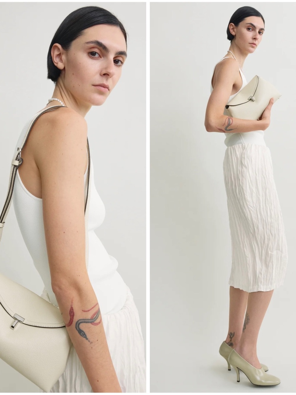 TOTEME Off-White T-Lock Grained-Leather Clutch Bag
